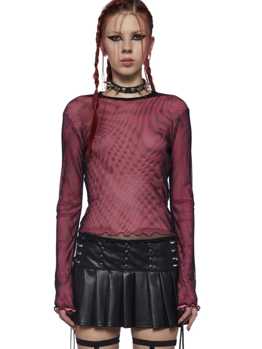 Current Mood Sheer Mesh Long-Sleeve Top in Pink And Black
